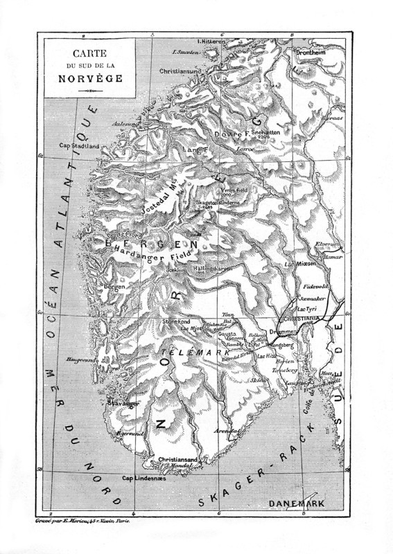 Jules Verne, "Un billet de loterie" (carte du sud de la Norvège)