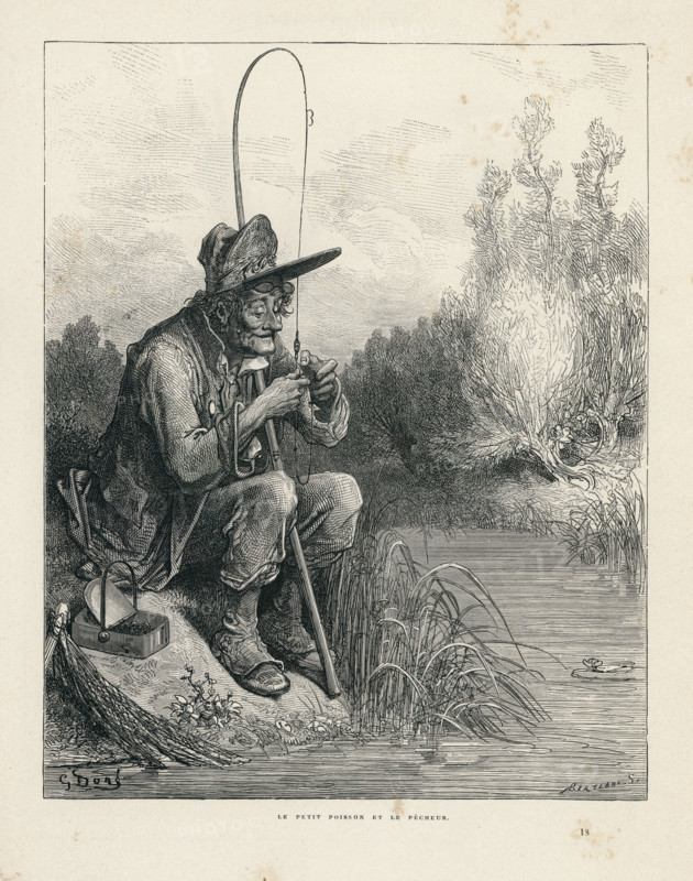 Fable of La Fontaine 'The Little Fish and the Fisherman'