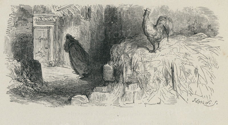 Fable of La Fontaine 'The Old Woman and Her Two Servants'