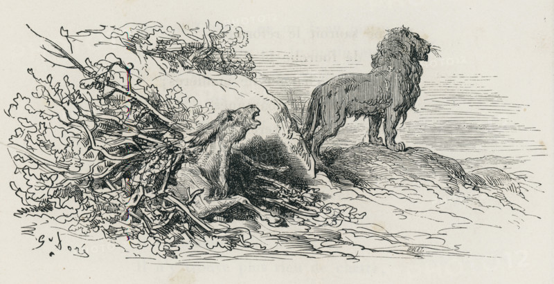 Fable "Le Lion et l'âne chassant"