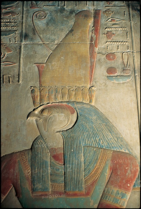 Abydos, God Horus wearing the double crown of Egypt