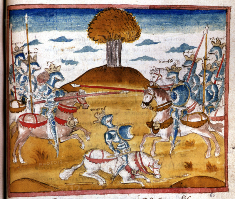 Manuscrit d'Henry de Ferrières, le livre du Roy Modus et de la Royne Ratio, scène de tournoi