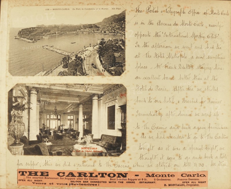 Album de voyage d'une famille anglaise à Monte Carlo en 1912