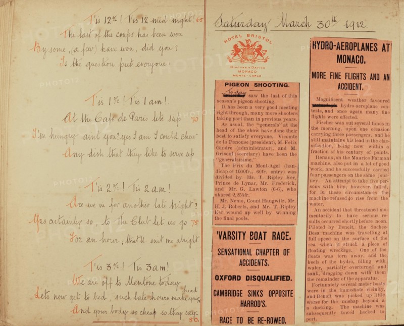 Travel diaries of an English family in Monte Carlo in 1912