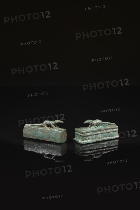 Two egyptian miniature coffins shrews