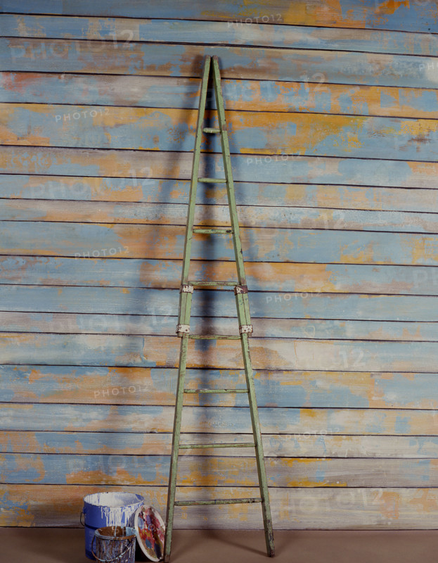 Painted canvas tarp. Painted wall panellings