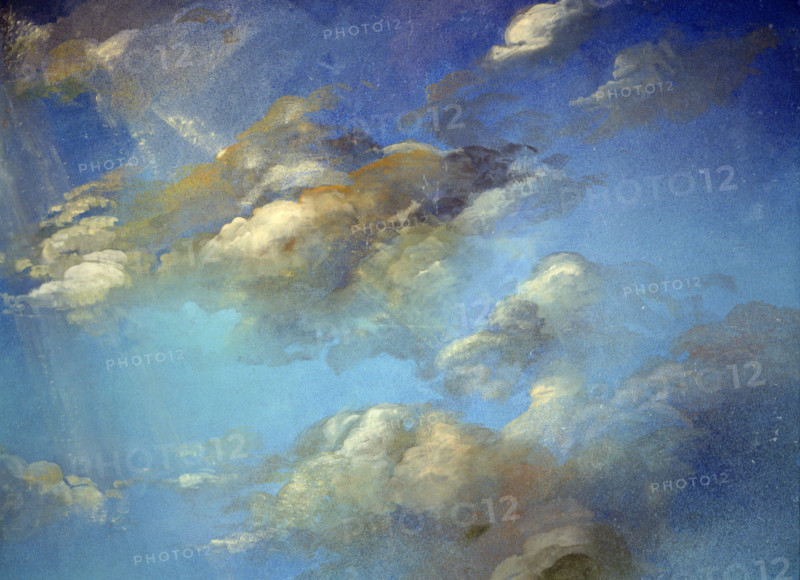 Cloudy sky. Painted canvas tarp