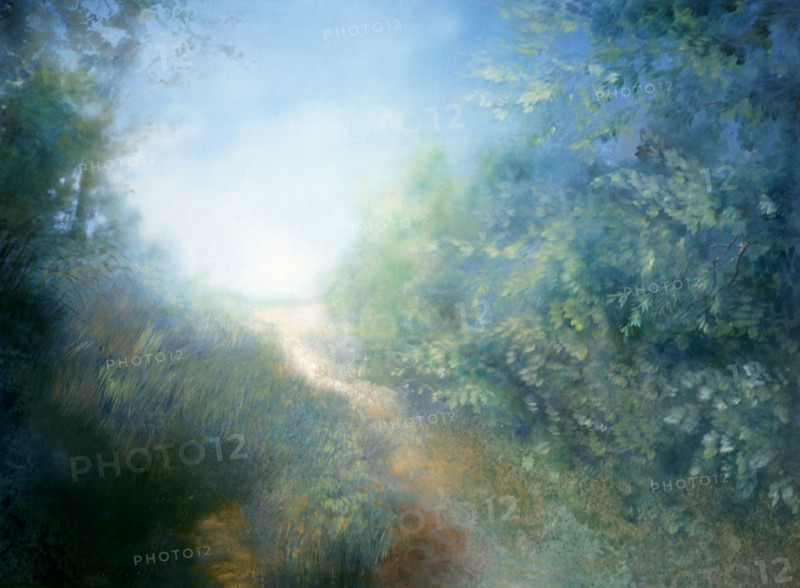 Painted canvas tarp. Rural landscape