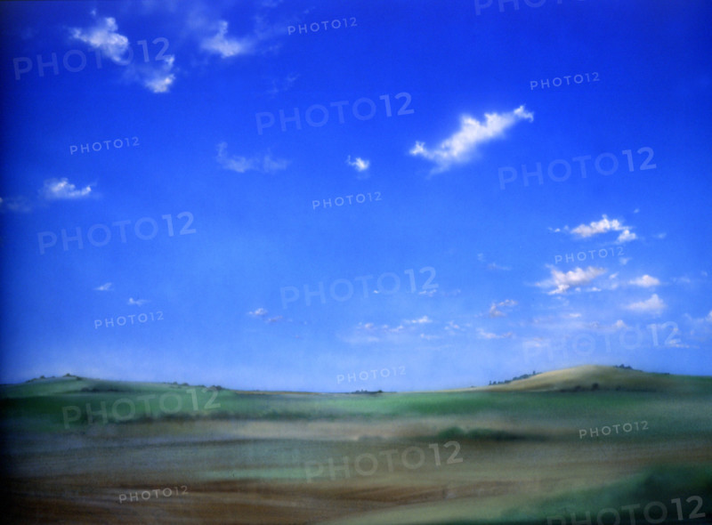 Painted canvas tarp. Rural landscape