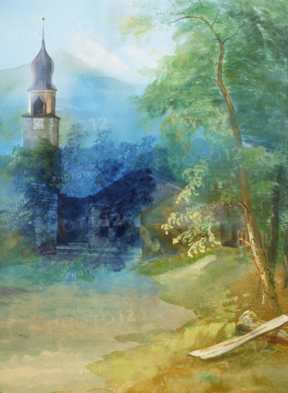 Painted canvas tarp. Landscape