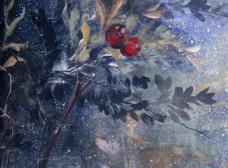 Painted backdrop with foliage and birds