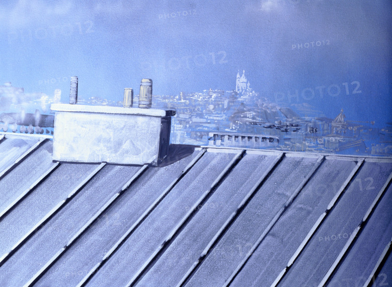 Painted backdrop. Tin roof