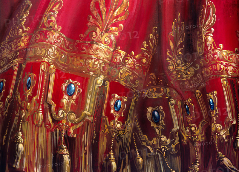 Painted backdrop. Stage curtain