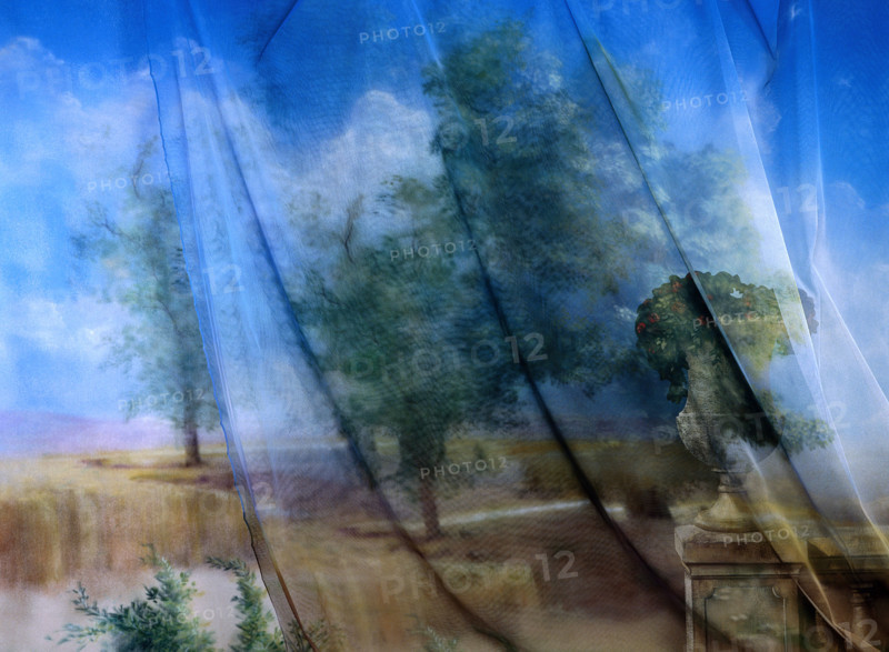 Painted backdrop on a tarp of a landscape