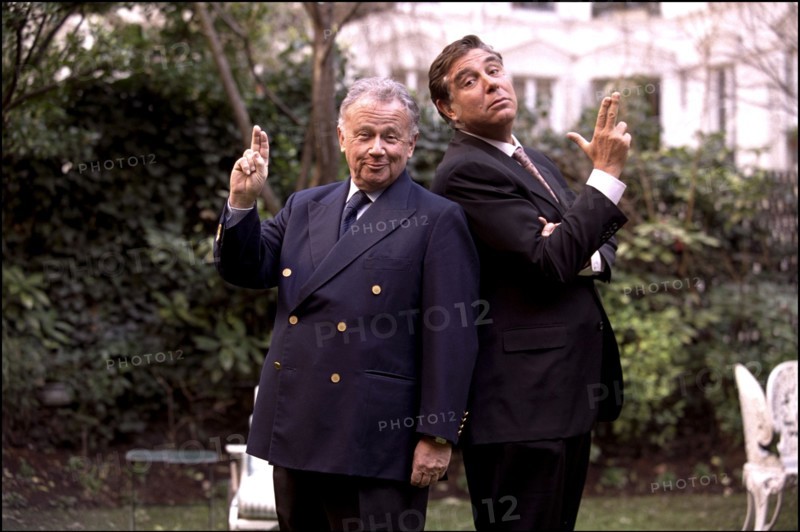 02/00/2001. EXCLUSIVE. French Radio hosts Philippe Bouvard and Jean-Pierre Foucault back on the air of RTL