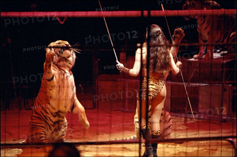 02/00/2001. Virginie Tessier the youngest wild beast tamer in the world.