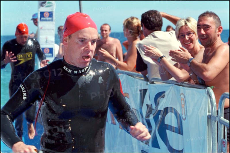 06/17/2001. Prince Albert of Monaco takes part in the first "All Stars Triathlon" in Monaco