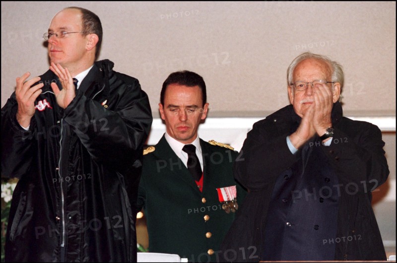 11/16/2001. Prince Rainier and his son Prince Albert of Monaco attend at the French championship soccer game Monaco vs Marseilles.