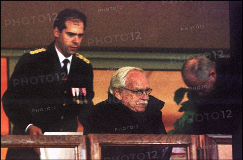 11/16/2001. Prince Rainier and his son Prince Albert of Monaco attend at the French championship soccer game Monaco vs Marseilles.