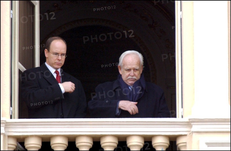 01/27/2002. Prince Rainier of Monaco and his son Prince Albert celebrate Sainte Devote.