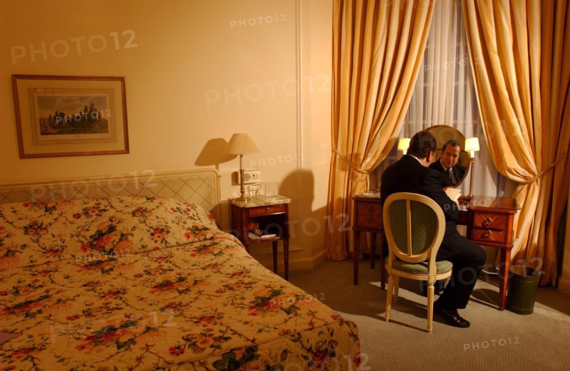 06/14/2002. : Paul-Loup Sulitzer in his hotel room at the Bristol.