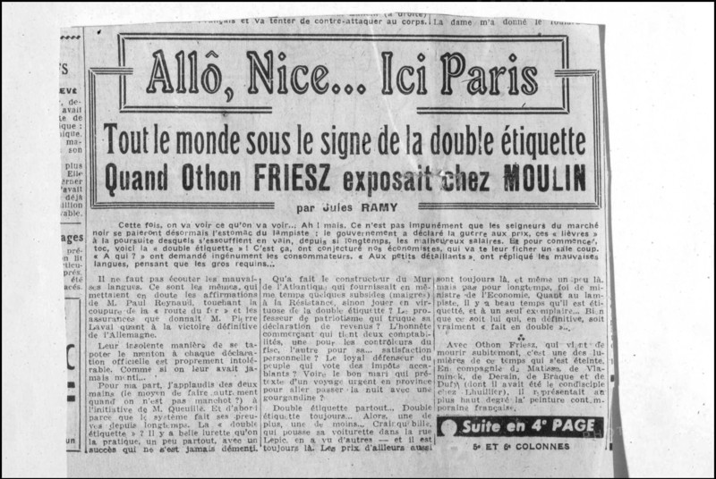 Article concernant la galerie Romanin pour laquelle Jean Moulin travaillait officiellement