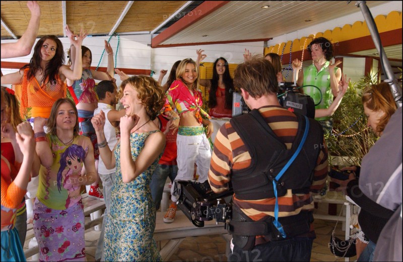 04/09/2003.  French teen Pop Star Priscilla on the shooting of her latest music video "Tchouk Tchouk" on La Pinede Beach, Antibes.