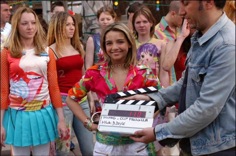 04/09/2003.  French teen Pop Star Priscilla on the shooting of her latest music video "Tchouk Tchouk" on La Pinede Beach, Antibes.