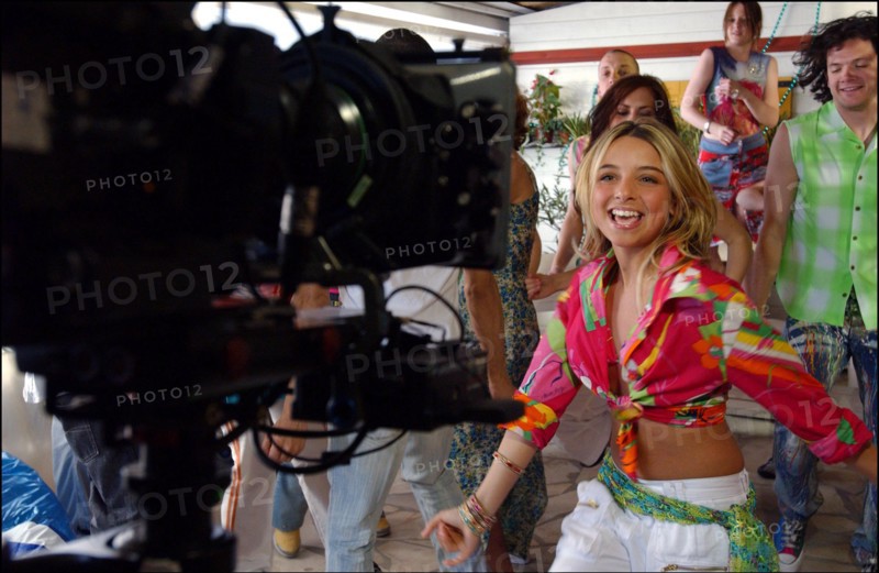 04/09/2003.  French teen Pop Star Priscilla on the shooting of her latest music video "Tchouk Tchouk" on La Pinede Beach, Antibes.