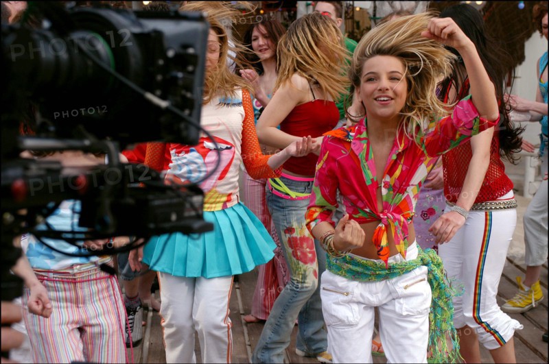 04/09/2003.  French teen Pop Star Priscilla on the shooting of her latest music video "Tchouk Tchouk" on La Pinede Beach, Antibes.