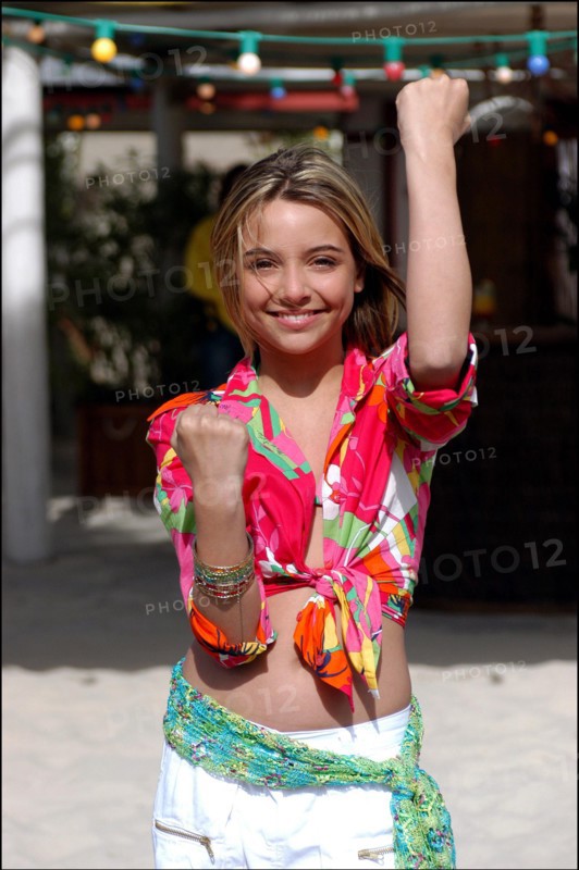04/09/2003.  French teen Pop Star Priscilla on the shooting of her latest music video "Tchouk Tchouk" on La Pinede Beach, Antibes.