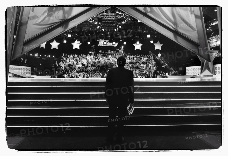 12/00/2003. Nikos Aliagas, host of the Star Academy shows backstage and on stage.
