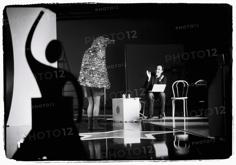 12/00/2003. Nikos Aliagas, host of the Star Academy shows backstage and on stage.