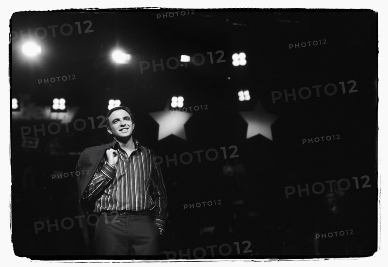 12/00/2003. Nikos Aliagas, host of the Star Academy shows backstage and on stage.
