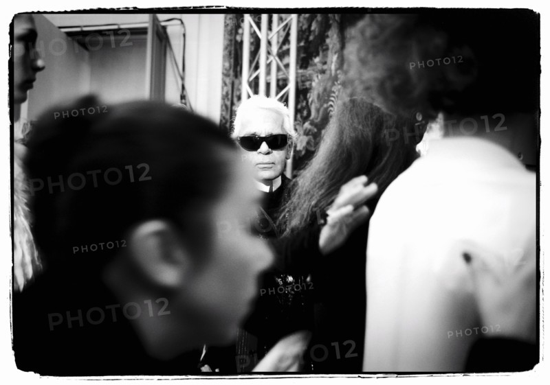 01/00/2004. EXCLUSIVE. Chanel Fashion Designer Karl Lagerfeld, backstage of the Haute Couture Spring-Summer 2004 fashion show.