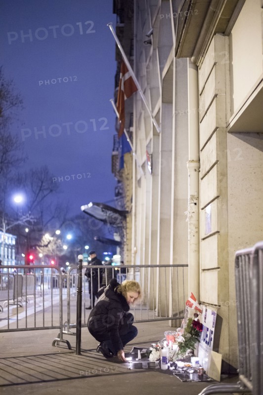 Solidarity march for the Danish people outside the Danish embassy in Paris