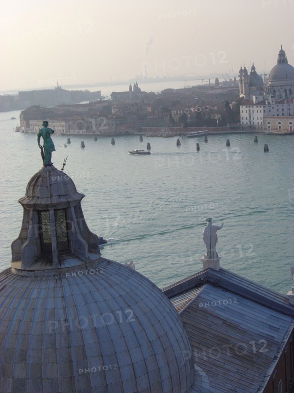 Aerial view of San Giorgio Maggiore and Salute churches in Venise