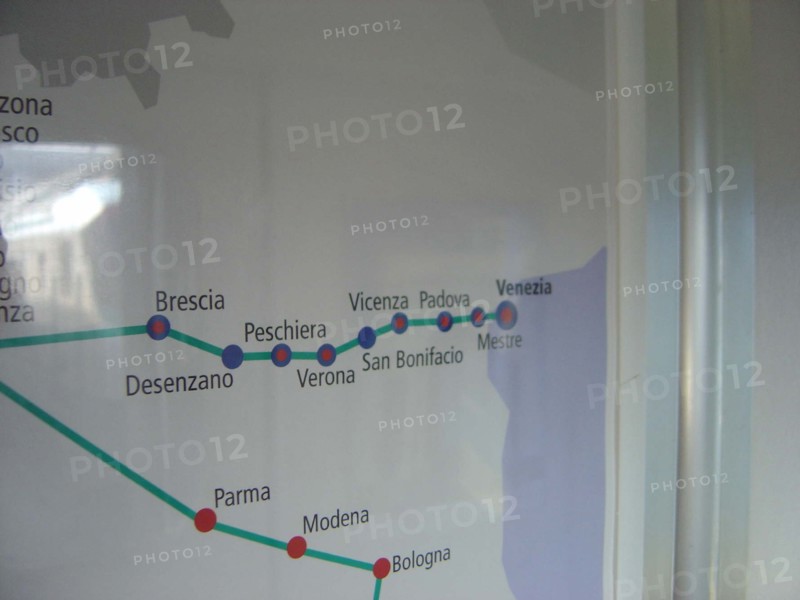 Venise, dans le train, carte ferroviaire, gares vers Venise, Padoue, Vicence