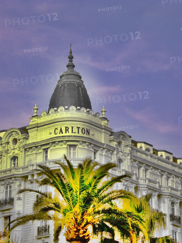 CoteAzur006 Cannes, La Croisette, Hôtel Carlton, façade, palmier, effet digital