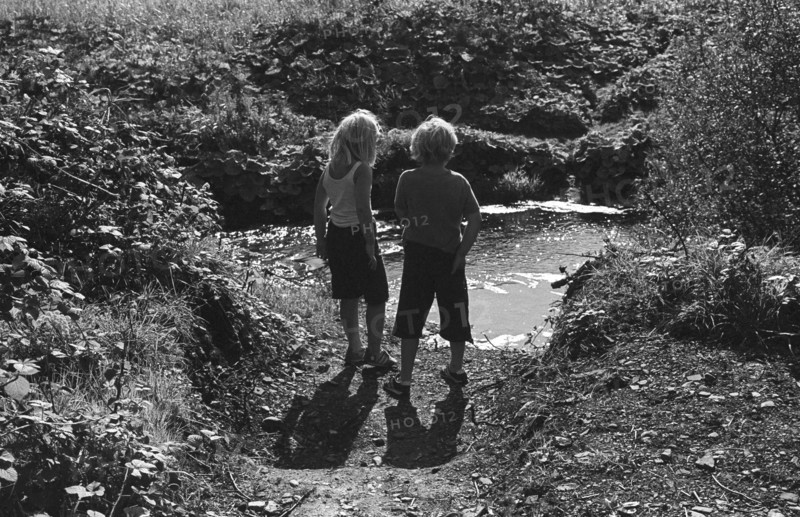 Children by a pond