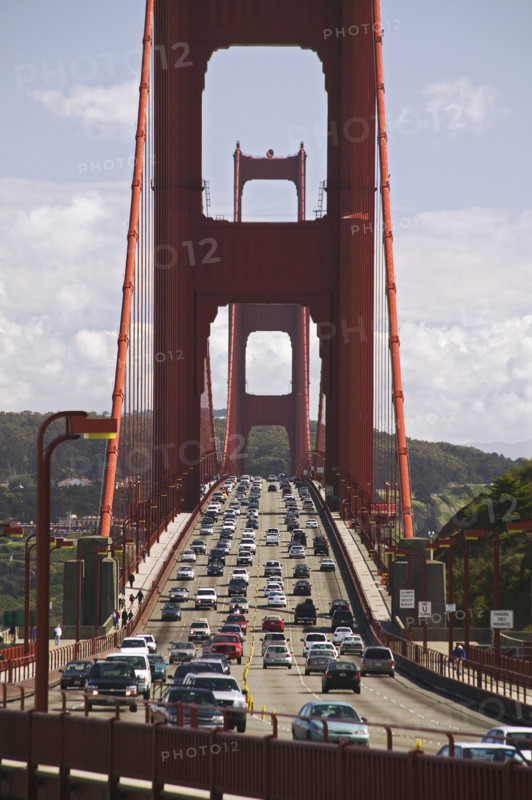 Traffic on the Golden Gate Bridge San Francisco California USA.