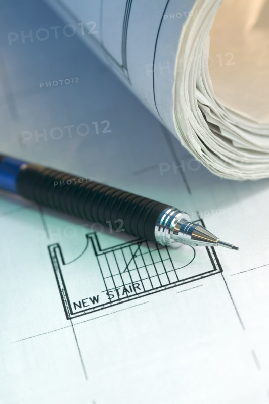 Architectural tool and blue prints.