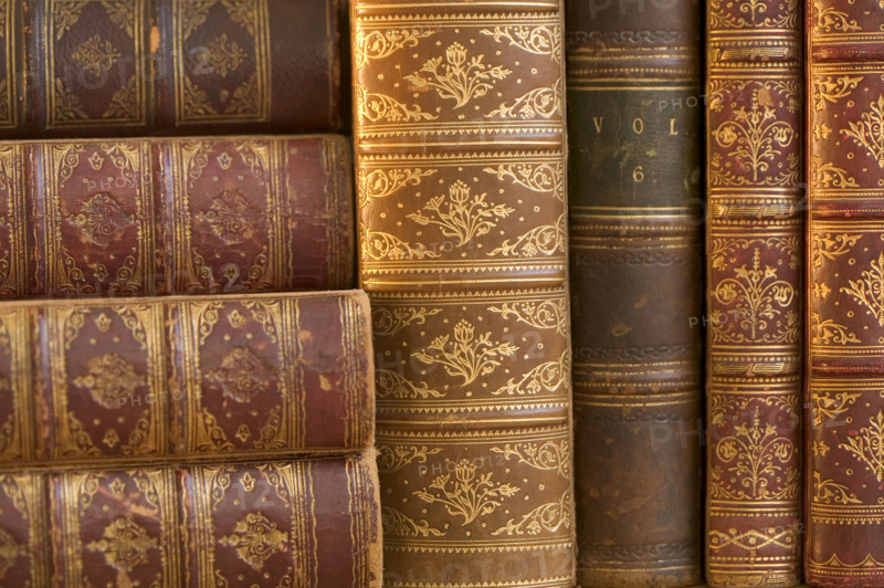 Closeup of beautifully bound books.