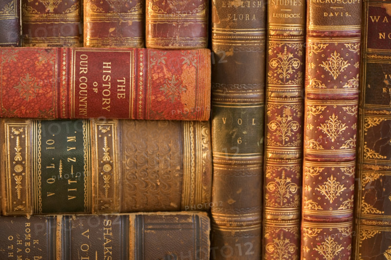 Closeup of beautifully bound books.