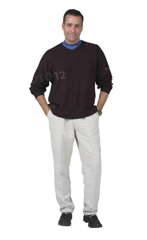 Man with hands in pockets.