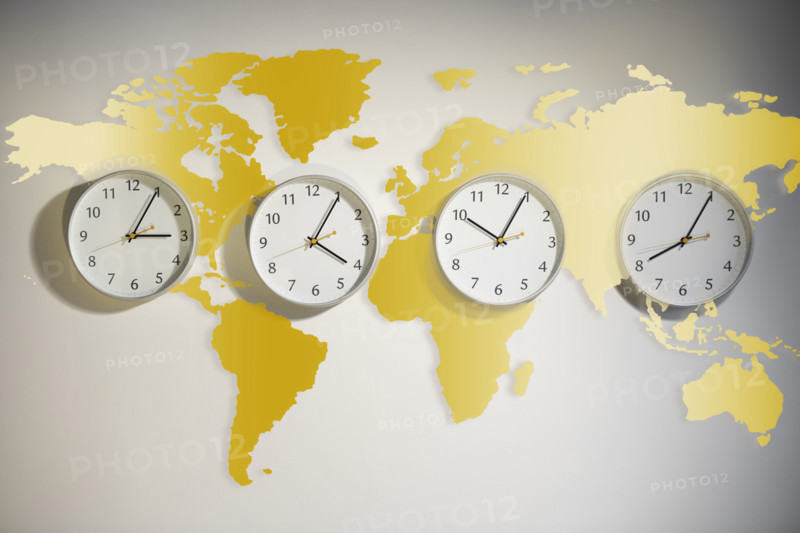 World map with clocks.