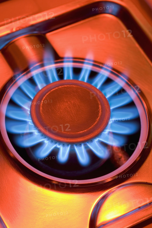 Close up of gas-burning range.