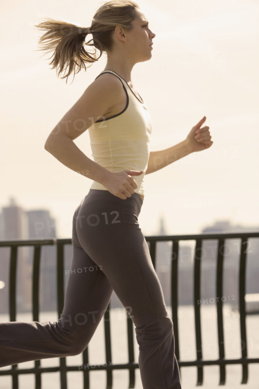 Woman jogging outdoors.