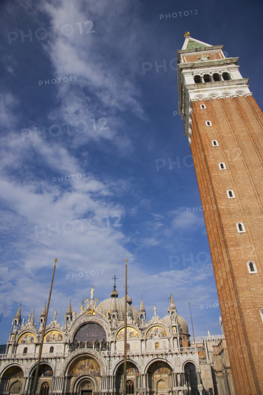 Basilica and Bell Tower St Mark's Square Venice Italy.