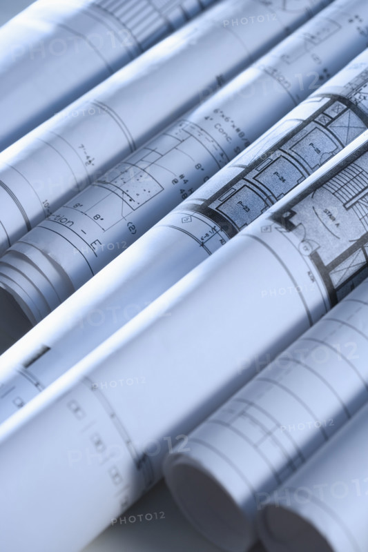 Still life of blueprints.